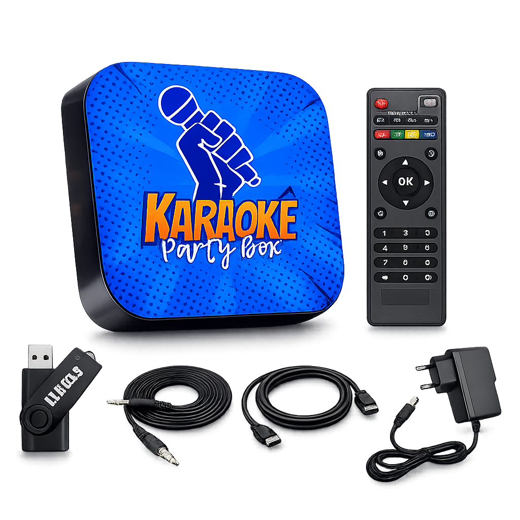 Karaokê Box azul com mais de 2000 músicas e sistema de pontuação